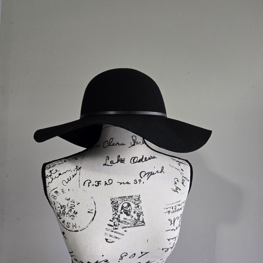 A New Day Womens 100% Wool Floppy Ranchers Hat Black Whimsigoth Boho OS
